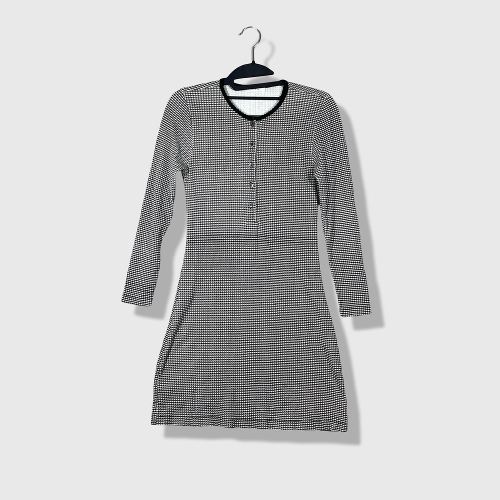 DOEN Dress Womens Size S Black White Gingham Henley Long Sleeve Mini Cottagecore
